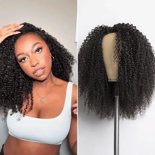 Kinky Curly V Part Wig Human Hair Deep Wave Glueless V Part Wigs Human Hair Black Water Wave Brazilian Human Hair wigs For Women