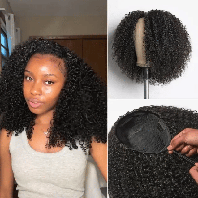 Kinky Curly V Part Wig Human Hair Deep Wave Glueless V Part Wigs Human Hair Black Water Wave Brazilian Human Hair wigs For Women
