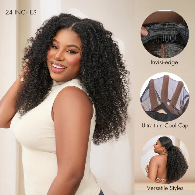 Kinky Curly V Part Wig Human Hair Deep Wave Glueless V Part Wigs Human Hair Black Water Wave Brazilian Human Hair wigs For Women