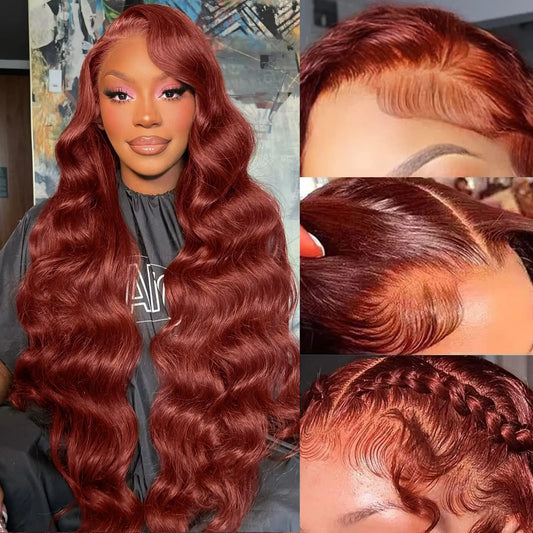 22” Reddish Brown Body Wave HD Lace Front Wig – 13x4, Pre-Plucked, Glueless, Human Hair