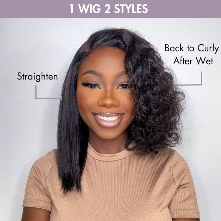 3In1 glueless wig free shippin Kinky Curly Wig Hair Black Wig Full Machine No Lace flip over half Wig Human Hair Brazilian Hair