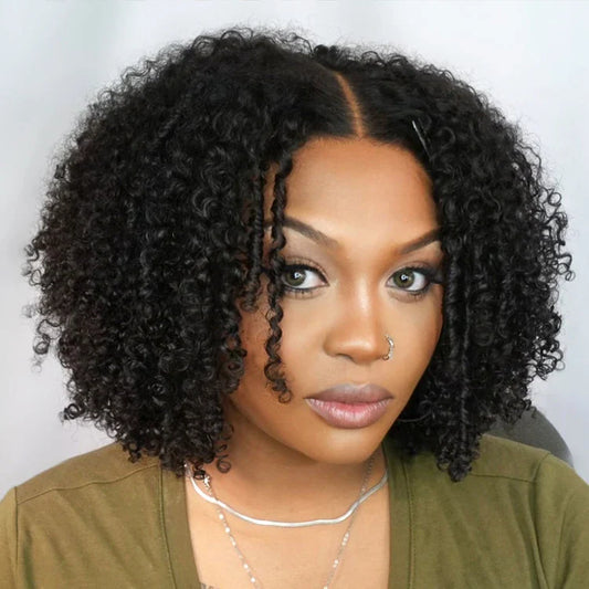 Glueless Kinky Curly V Part Wig Human Hair No Lace Wig Deep Wave Frontal Wig Water Wave Human Hair Wig Brazilian Hair For Women