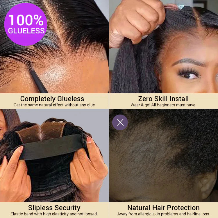Glueless Kinky Curly V Part Wig Human Hair No Lace Wig Deep Wave Frontal Wig Water Wave Human Hair Wig Brazilian Hair For Women