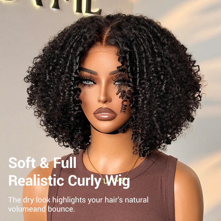 Glueless Kinky Curly V Part Wig Human Hair No Lace Wig Deep Wave Frontal Wig Water Wave Human Hair Wig Brazilian Hair For Women