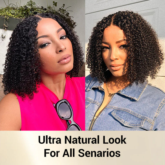 Glueless Kinky Curly V Part Wig Human Hair No Lace Wig Deep Wave Frontal Wig Water Wave Human Hair Wig Brazilian Hair For Women