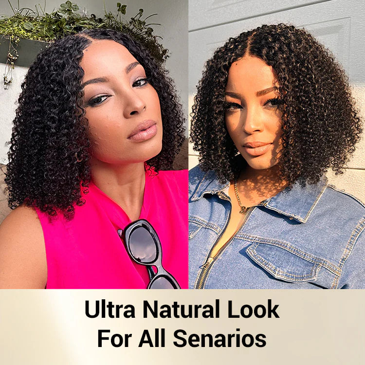 Glueless Kinky Curly V Part Wig Human Hair No Lace Wig Deep Wave Frontal Wig Water Wave Human Hair Wig Brazilian Hair For Women