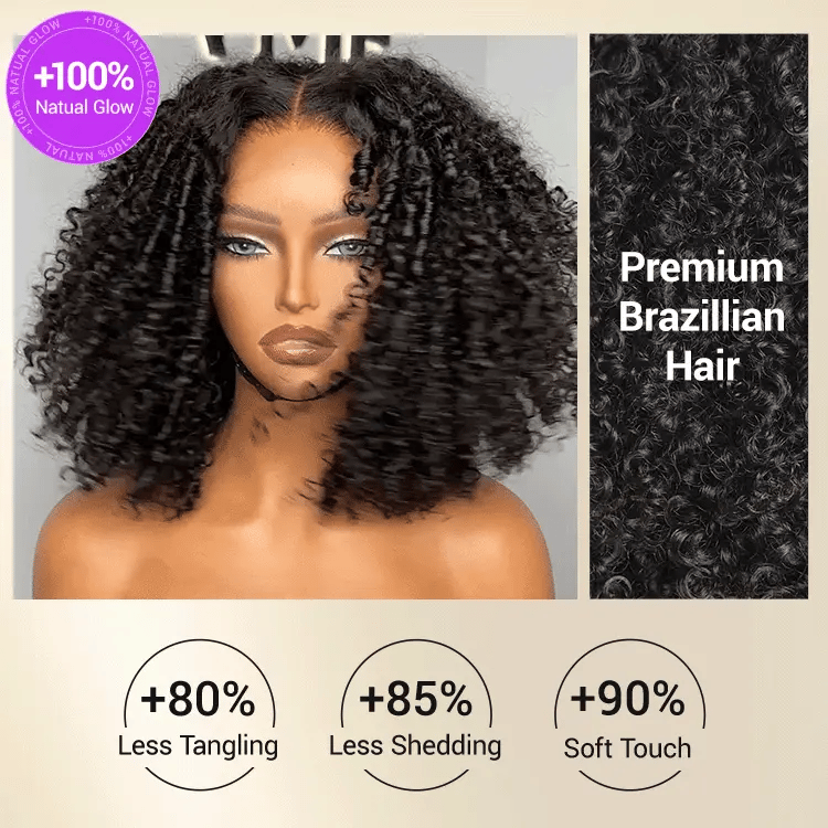 Glueless Kinky Curly V Part Wig Human Hair No Lace Wig Deep Wave Frontal Wig Water Wave Human Hair Wig Brazilian Hair For Women