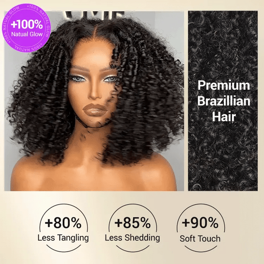 Glueless Kinky Curly V Part Wig Human Hair No Lace Wig Deep Wave Frontal Wig Water Wave Human Hair Wig Brazilian Hair For Women