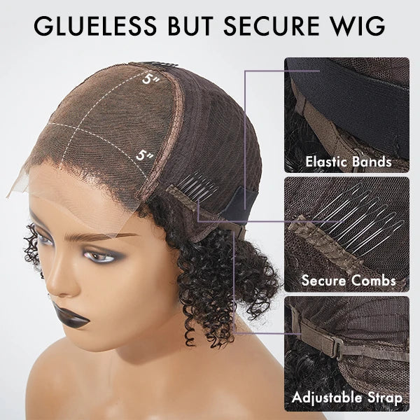 Glueless Kinky Curly V Part Wig Human Hair No Lace Wig Deep Wave Frontal Wig Water Wave Human Hair Wig Brazilian Hair For Women