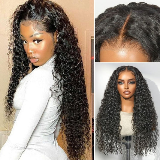 12A Water Wave Half Wigs Human Hair 200% Density Brazilian Wear Go Wigs Deep Wave 3 In 1 Half Wigs Drawstring Seamless Flip Wig