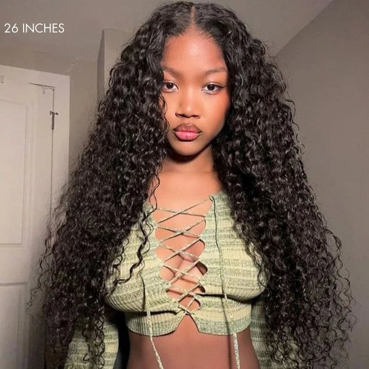 12A Water Wave Half Wigs Human Hair 200% Density Brazilian Wear Go Wigs Deep Wave 3 In 1 Half Wigs Drawstring Seamless Flip Wig