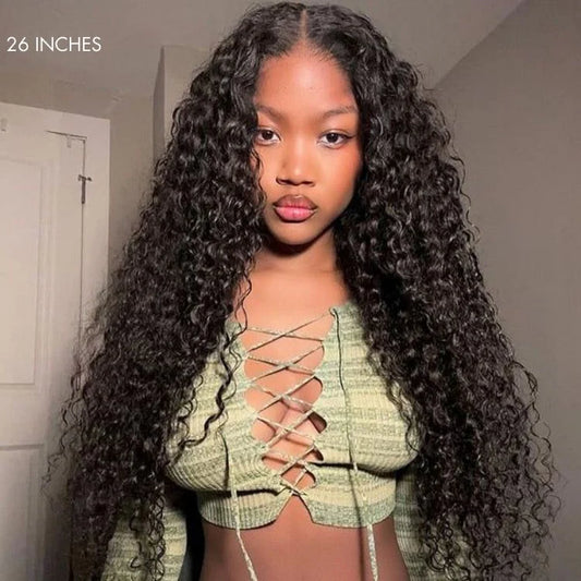 12A Water Wave Half Wigs Human Hair 200% Density Brazilian Wear Go Wigs Deep Wave 3 In 1 Half Wigs Drawstring Seamless Flip Wig