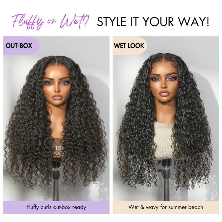 12A Water Wave Half Wigs Human Hair 200% Density Brazilian Wear Go Wigs Deep Wave 3 In 1 Half Wigs Drawstring Seamless Flip Wig