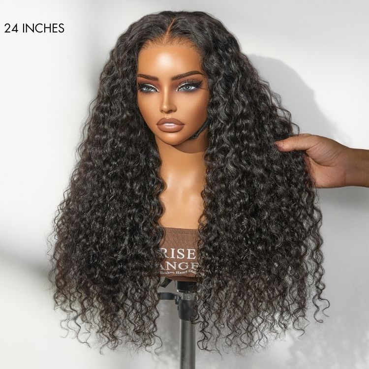 12A Water Wave Half Wigs Human Hair 200% Density Brazilian Wear Go Wigs Deep Wave 3 In 1 Half Wigs Drawstring Seamless Flip Wig